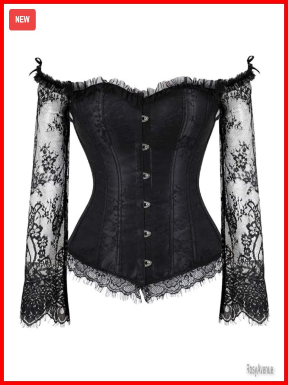 Off Shoulder Lace Sleeve Corset Top Bustier Gothic Clubwear